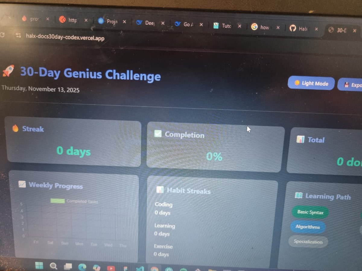 HalxDocs's tweet image. Me going through one the projects I built for myself, and am like 
Damn!

It was basically a 30 days challenge webapp i built for my self to improv.
Try it out 👉[halx-docs30day-codex.vercel.app]