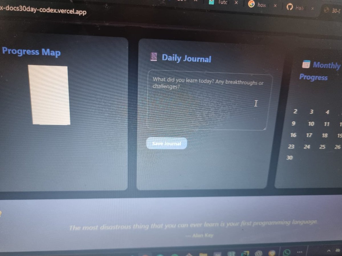 HalxDocs's tweet image. Me going through one the projects I built for myself, and am like 
Damn!

It was basically a 30 days challenge webapp i built for my self to improv.
Try it out 👉[halx-docs30day-codex.vercel.app]