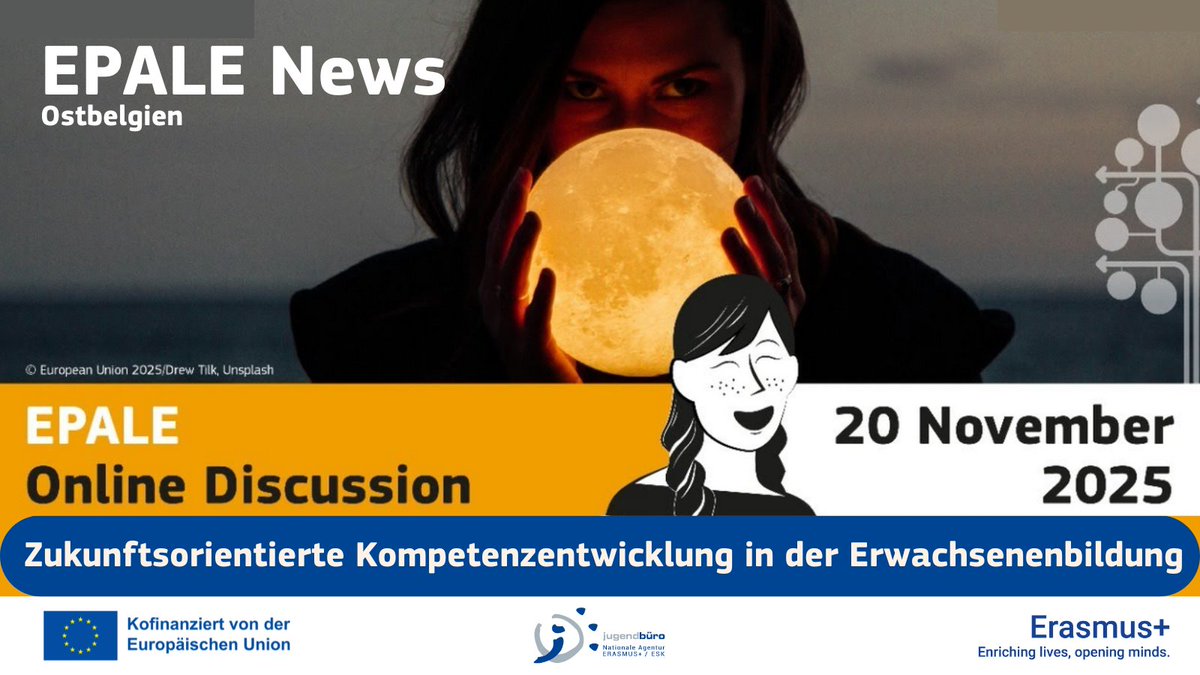 #Erwachsenenbildung zukunftssicher gestalten:
Am 20.11 (10-16 Uhr MEZ) diskutieren wir auf #EPALE, wie evidenzbasierte Programmgestaltung #Zukunftskompetenzen fördern kann. 
Start mit Livestream – danach offene Diskussion in den Kommentaren! ▶️ bit.ly/4oIKEz6