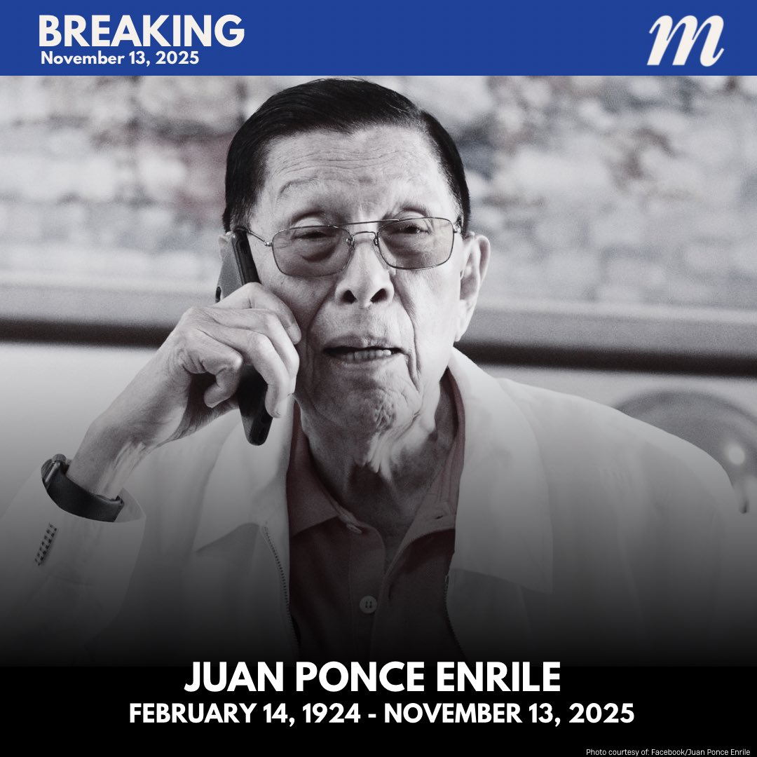 BREAKING: Juan Ponce Enrile, aged 101, has passed away, his family confirmed on November 13, 2025.

via Katrina Ponce Enrile/Instagram
