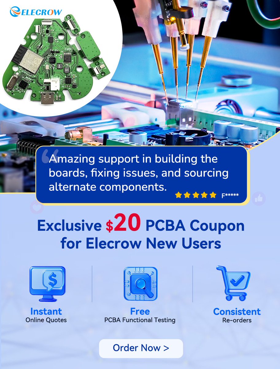 Elecrow1's tweet image. 📢 Keep your ears open! Check out what our customers are saying about #Elecrow&apos;s PCBA services. Their satisfaction speaks for itself. Ready to give it a try? 👇 #ElecrowPCB
elecrow.com/feedback/amazi…