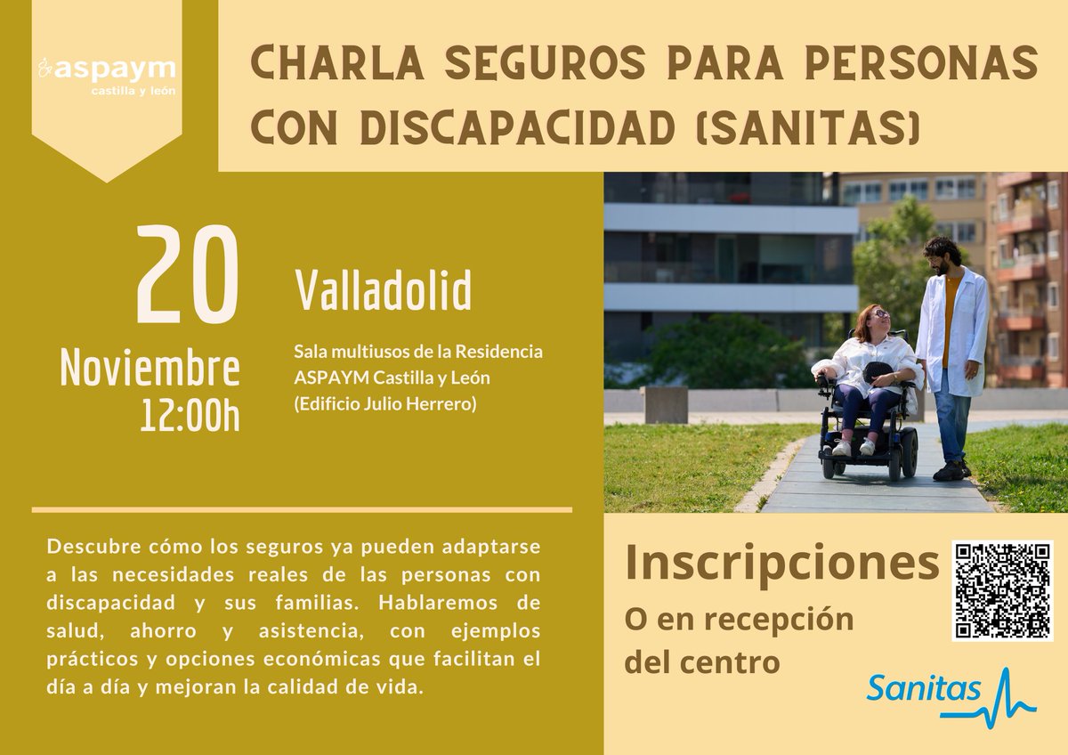 🤔¿Quieres saber cómo los seguros pueden adaptarse a las necesidades de las personas con discapacidad y sus familias?

👨‍⚕️En esta charla con <a href="/F_Sanitas/">Fundación Sanitas</a> hablaremos de salud, ahorro y asistencia, con ejemplos prácticos y opciones económicas. 

¿Te apuntas? 👇docs.google.com/forms/d/e/1FAI…