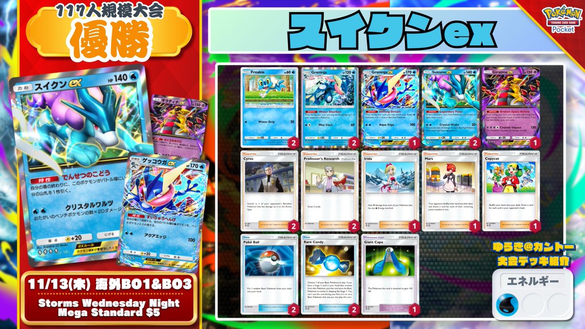 🌏 ポケポケ 大会結果 🌏 モノマネむすめ採用の『スイクンex』が優勝