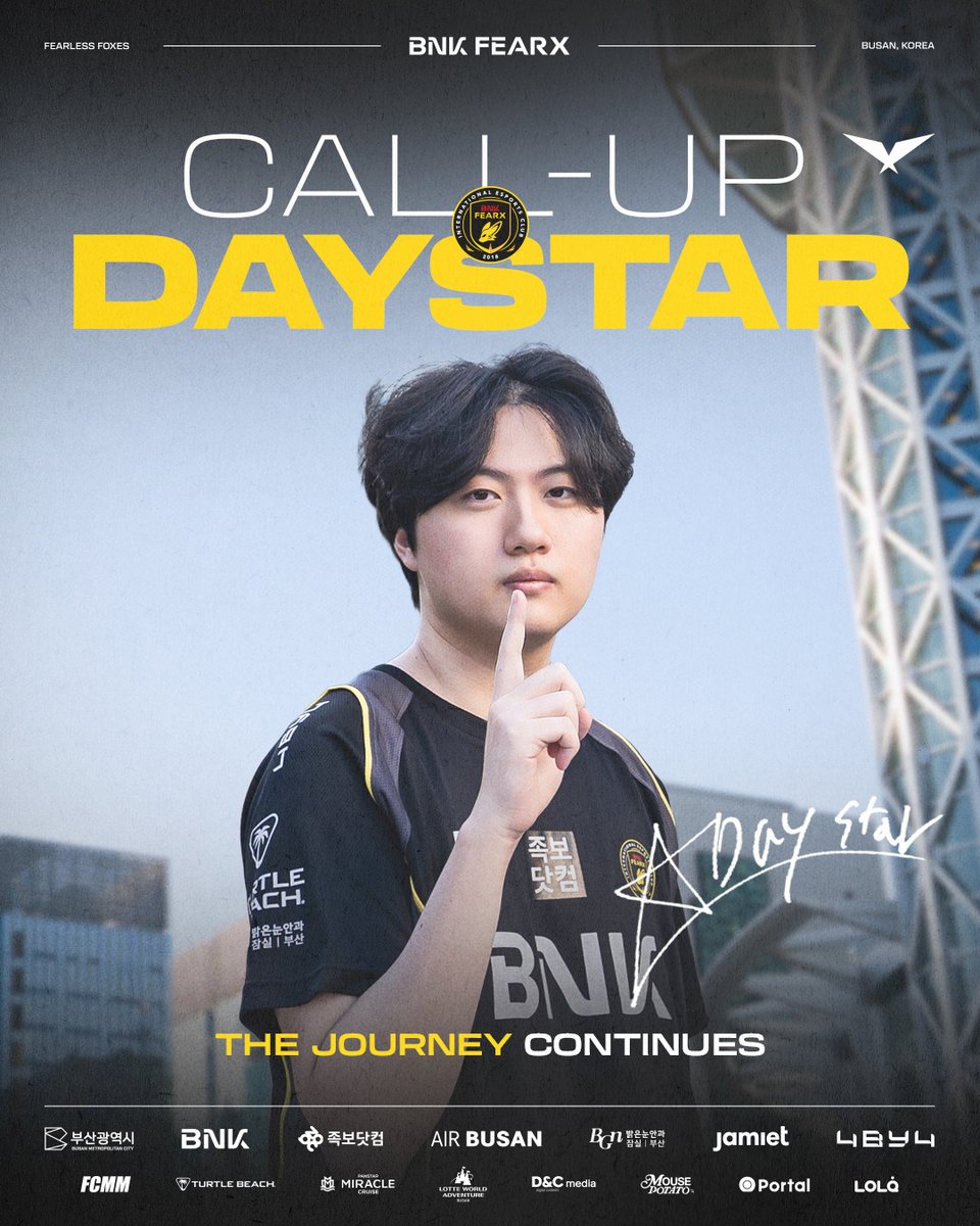 𝐖𝐞𝐥𝐜𝐨𝐦𝐞 𝐭𝐨 𝐋𝐂𝐊, 𝐃𝐚𝐲𝐬𝐭𝐚𝐫

‘Daystar’ 유지명 선수가 BNK FEARX LCK 팀에 콜업되며, 2026년에도 함께합니다. 
2025 LCK CL 우승 경험을 밑거름 삼아, 모두가 꿈꾸는 무대에서 
본인을 마음껏 증명하며 우승이라는 목표를 향해 함께 달려갈 예정입니다. 
뛰어난 집중력으로 협곡을