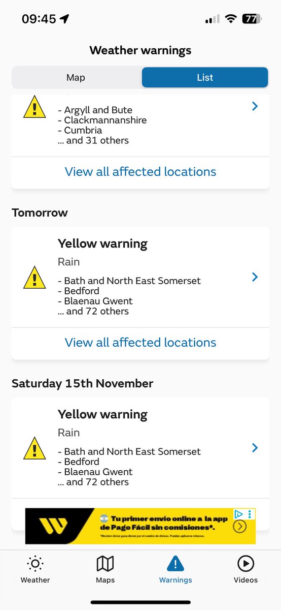 Quite surprised that none of these are amber, given the volume of rain expected tomorrow. 🤔