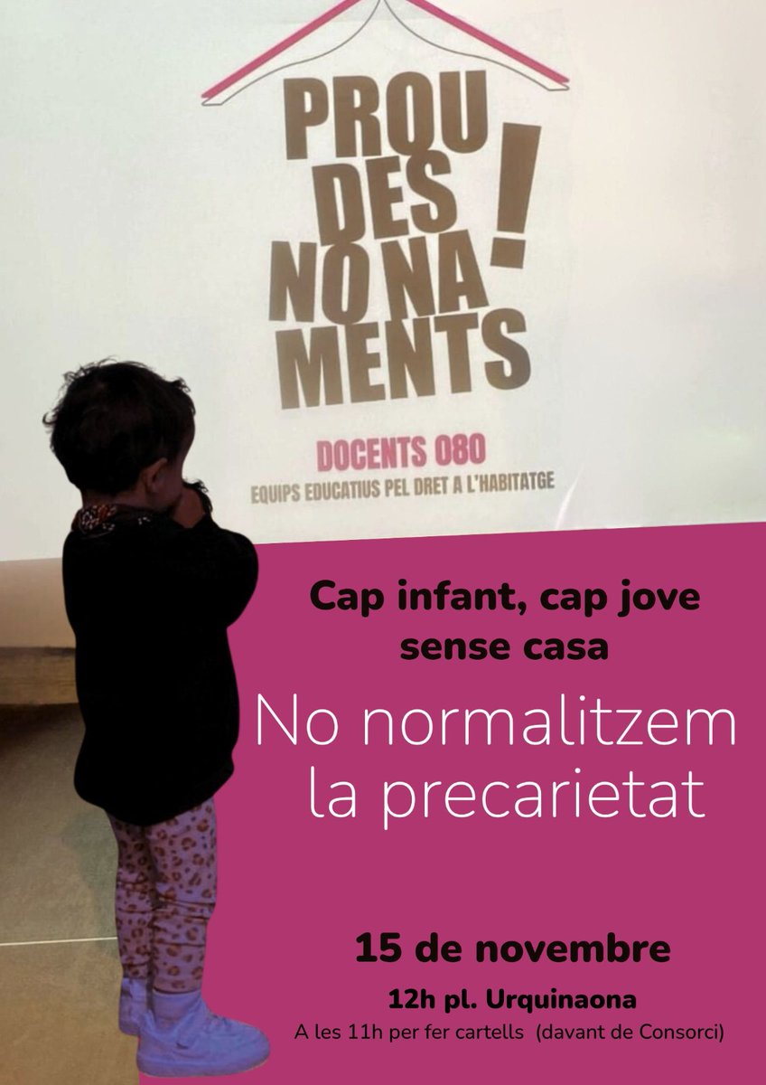 ✊ Docents080 serem a la mani del *15 de novembre!* 
Per una educació pública amb condicions dignes i pel dret de tots els infants a viure i aprendre amb dignitat.

🕛 12 h – 📍 Urquinaona (davant de Consorci, i a partir de les 11h per fer pancartes)