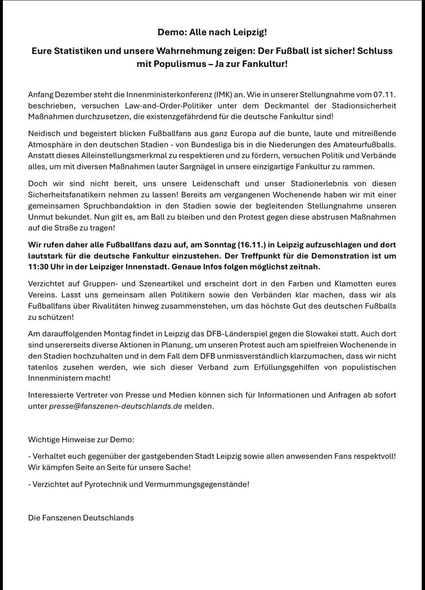 Alle am Sonntag nach Leipzig!
#HaHoHe #Fanrechte