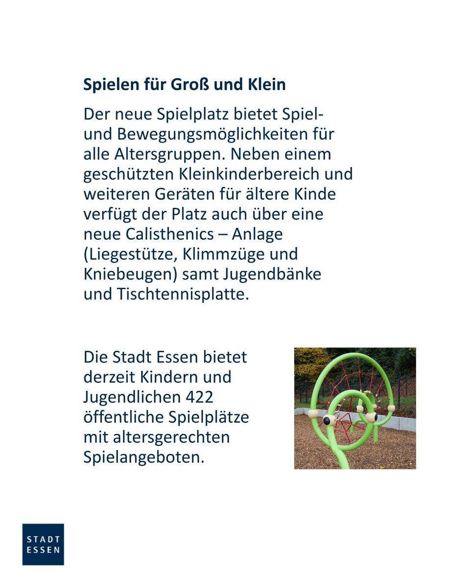 Essen_Ruhr's tweet image. In Kettwig wurde gestern ein neuer Spielplatz eröffnet! 🎉  Am Berschener Weg finden Kinder jeden Alters ihren neuen Lieblingsort.

ℹ️t1p.de/SpielplatzBers…
📸 © Dominik-Antoni Krolikowski

#stadtessen #essenruhr #spielplatz