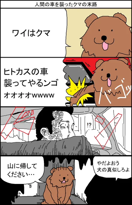 人間の車を襲ったクマの末路 