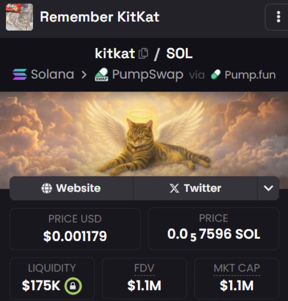 CryptoComm7's tweet image. $KITKAT botommed around $800K and now pumping organically sitting at $1,2M. Chart screaming reversal, whales quietly stacking. 

Community unbreakable, daily spaces, transparent creator, narrative on fire.

@rememberkitkat. The cult is loading