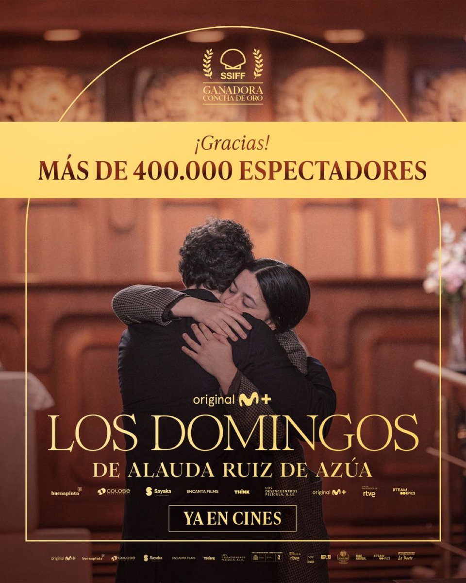 ¡Quién nos lo iba a decir!

Gracias al público que ha apostado por #LosDomingos  <a href="/AlaudaRuiz/">Alauda Ruiz de Azúa</a> 

400.000 espectadores ✨
Seguimos en los cines.
