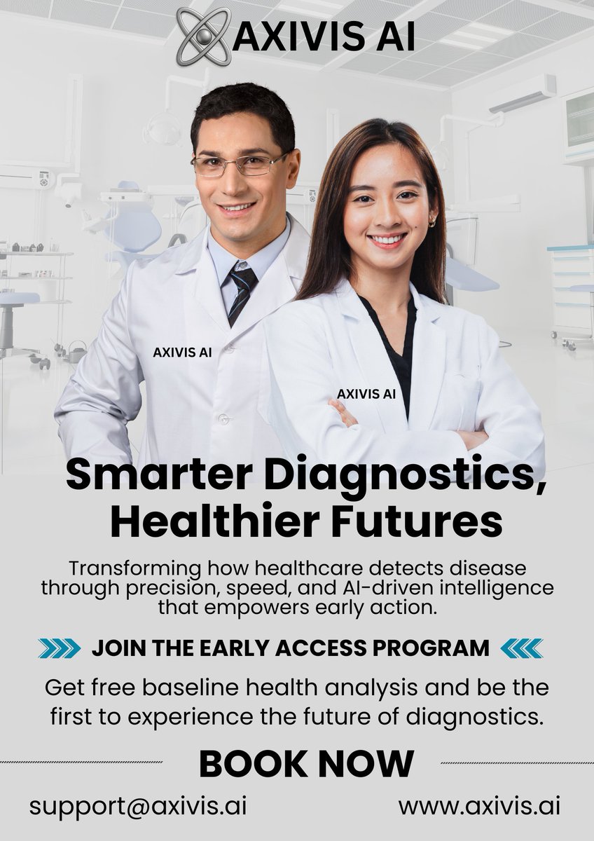 axivisAI's tweet image. AI can see what doctors can’t — yet. ⚕️🤖

Over 70% of chronic illnesses can be detected early with AI-powered analysis.

Meet AXIVIS AI™ — the future of precision diagnostics.
🌐 axivis.ai

#AI #Healthcare #AxivisAI #ClinicalIntelligence #FutureOfMedicine