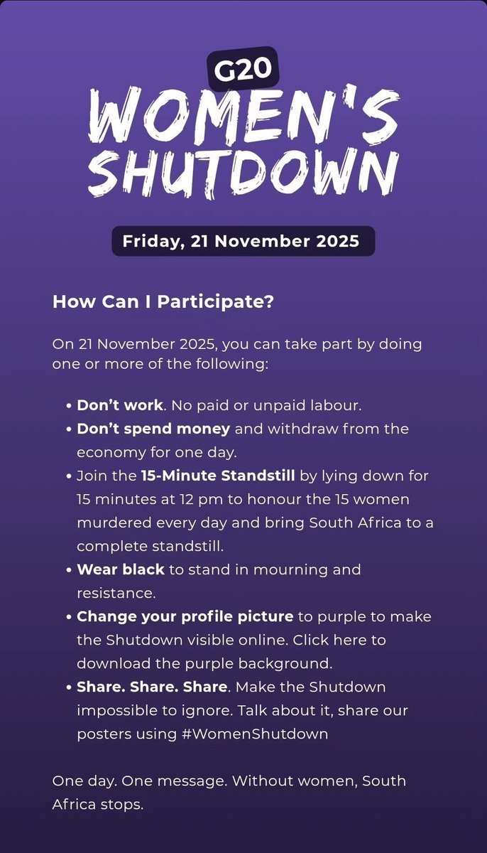 Why purple?

We are raising awareness about the GBVF disaster in South Africa, led by the Women for change organisation. 
There's a need for change in South Africa and we are all in this together.