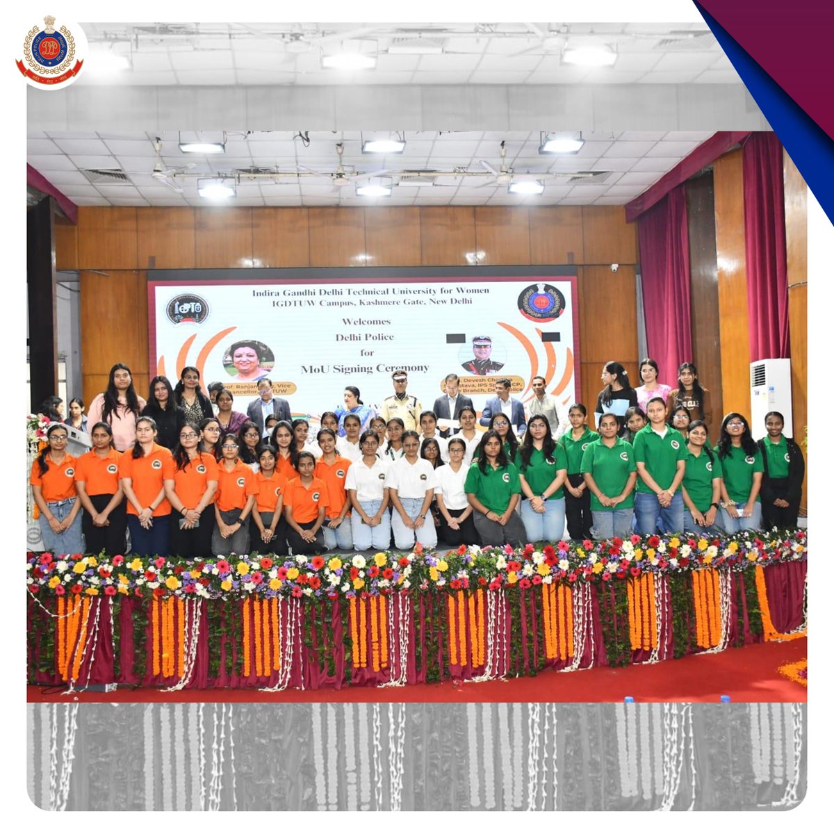 DelhiPolice's tweet photo. An MoU was signed at IGDTUW Auditorium under the guidance of @LtGovDelhi & @CPDelhi, marking a landmark collaboration between Delhi Police and IGDTUW to advance technology-driven policing.

Delhi Police received 75 surveillance drones from IGDTUW, marking a new era of smart surveillance & women-led innovation under the “Netra-Netrutva-Naari” initiative.

Special CP (Crime & PMMC) Sh. Devesh Chandra Srivastava commended the initiative as a milestone in leveraging technology for public safety and modern policing.

#DPUpdates