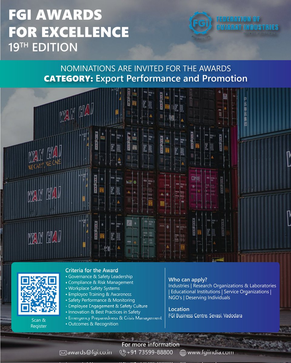 FGIGujarat's tweet image. Taking India to the world! 
Nominate for the FGI Export Excellence Award and celebrate your global success.

Scan the QR code or visit awards.fgiindia.com to register now!

#FGIAwards #ExportExcellence #GlobalTrade #FGIGujarat