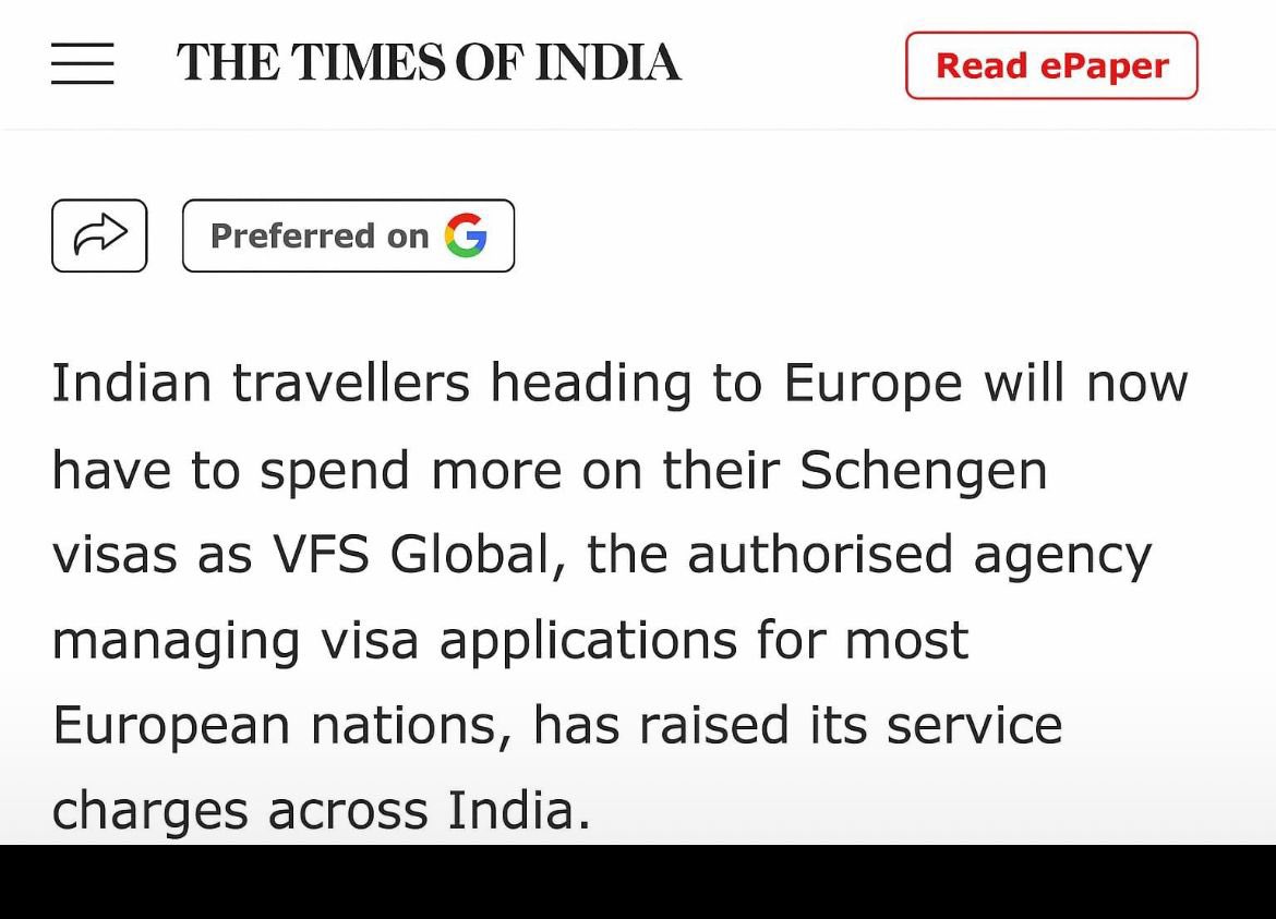 ChandanSharmaG's tweet image. आज एक बेहद चिंताजनक मुद्दे पर बात करना चाहूँगा

VFS Global जैसी एकल कंपनी पर पूरा वीज़ा सिस्टम निर्भर होना किसी भी देश के लिए खतरनाक है और अब इसका नतीजा आम भारतीय भुगत रहा है

यूरोप जाने वाले यात्रियों के लिए Schengen वीज़ा पहले से ही महंगा था, अब VFS Global ने अपने सर्विस चार्ज…