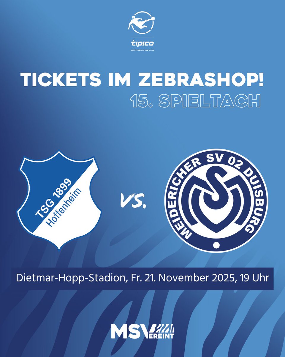 MSVDuisburg's tweet photo. Folgendes Ticket-Kontingent für #TSGMSV liegt im #ZebraShop bereit: 

908 x Sitzplatz (26,00 Euro)
699 x Stehplatz (15,00 Euro)
71 x Stehplatz ermäßigt (13,00 Euro)

🛒⏲️ Öffnungszeiten des Shops 👉 https://t.co/RxNsixPTCM

#MSVereint #3Liga https://t.co/Rgmulbgbhe