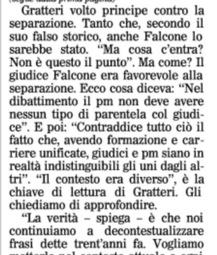 #gratteri in tv pesta un mentone leggendo frasi di #Falcone contro #separazionecarriere.
False. 
“La fonte era autorevole”(annamo bene).
Falcone diceva il contrario.
“Ma che c’entra?Non si può decontestualizzare”.
È tutto meraviglioso.
Il Falcone fake andava bene,quello vero no.