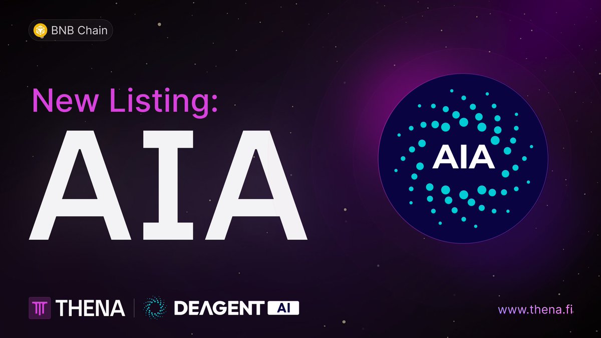 This Epoch we’re welcoming yet another DeFAI pioneer to THENA. <a href="/DeAgentAI/">DeAgentAI</a> is building cross-chain AI infrastructure spanning from SUI to BNB Chain.

$AIA/BNB is now live with $THE rewards for liquidity providers. Have fun.
✨ thena.fi/pools/add-liqu…