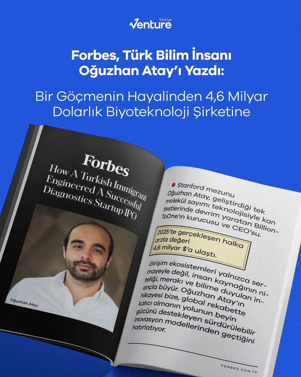 🇹🇷 Forbes, Türk bilim insanı Oğuzhan Atay’ı yazdı:
Bir göçmenin hayalinden 4,6 milyar dolarlık biyoteknoloji şirketine!

Stanford mezunu Atay, geliştirdiği tek molekül sayımı teknolojisiyle kan testlerinde devrim yaratan BillionToOne’ın kurucusu ve CEO’su.

📈 2025’te halka arzla