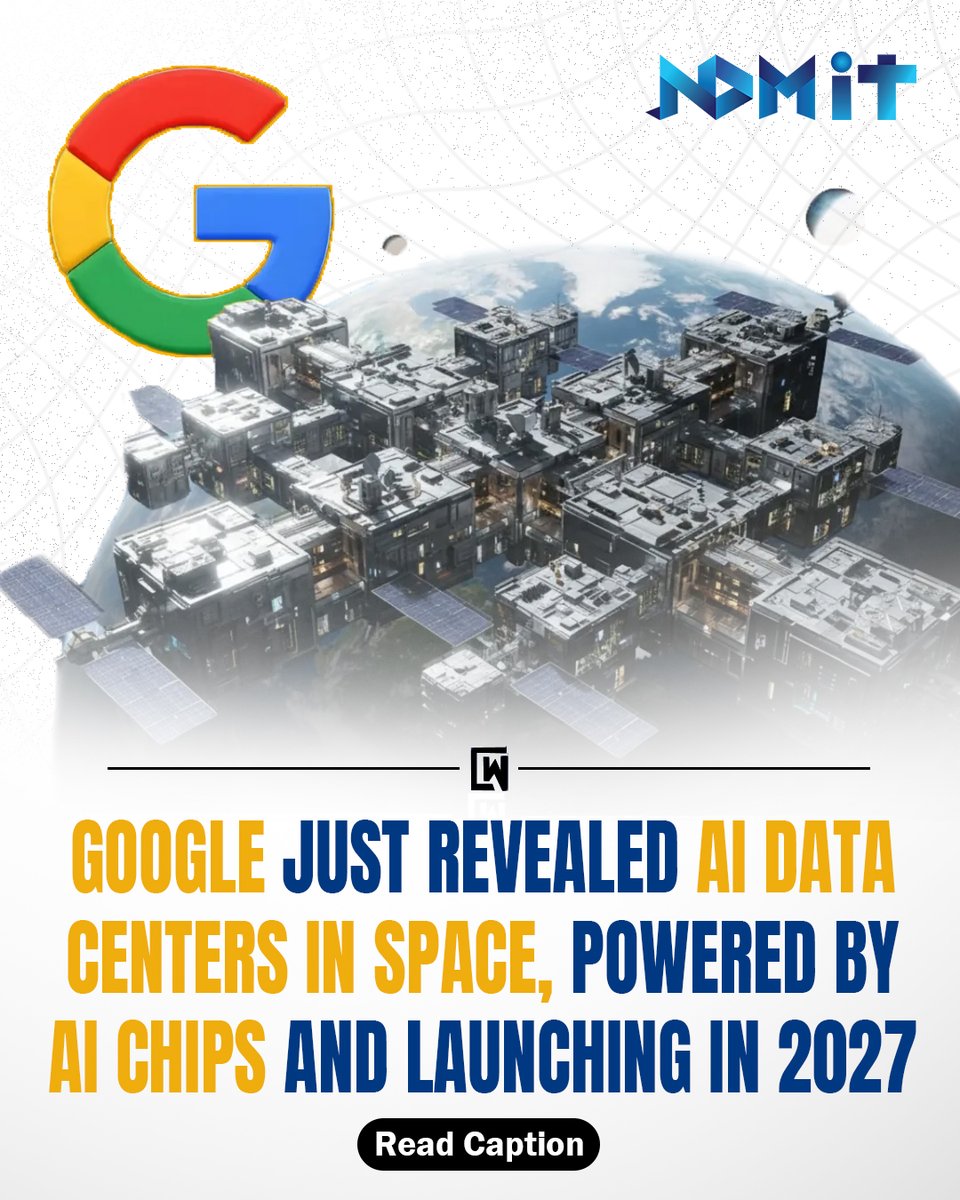 ndmit12's tweet photo. Google is launching AI data centers into space by 2027 under Project Suncatcher, powered by its own AI chips and solar energy.
This could make AI computing more efficient while saving land, water &amp; energy on Earth.
Would you trust AI from space? 🚀

#GoogleAI #ProjectSuncatcher https://t.co/AAUHIPqrNF