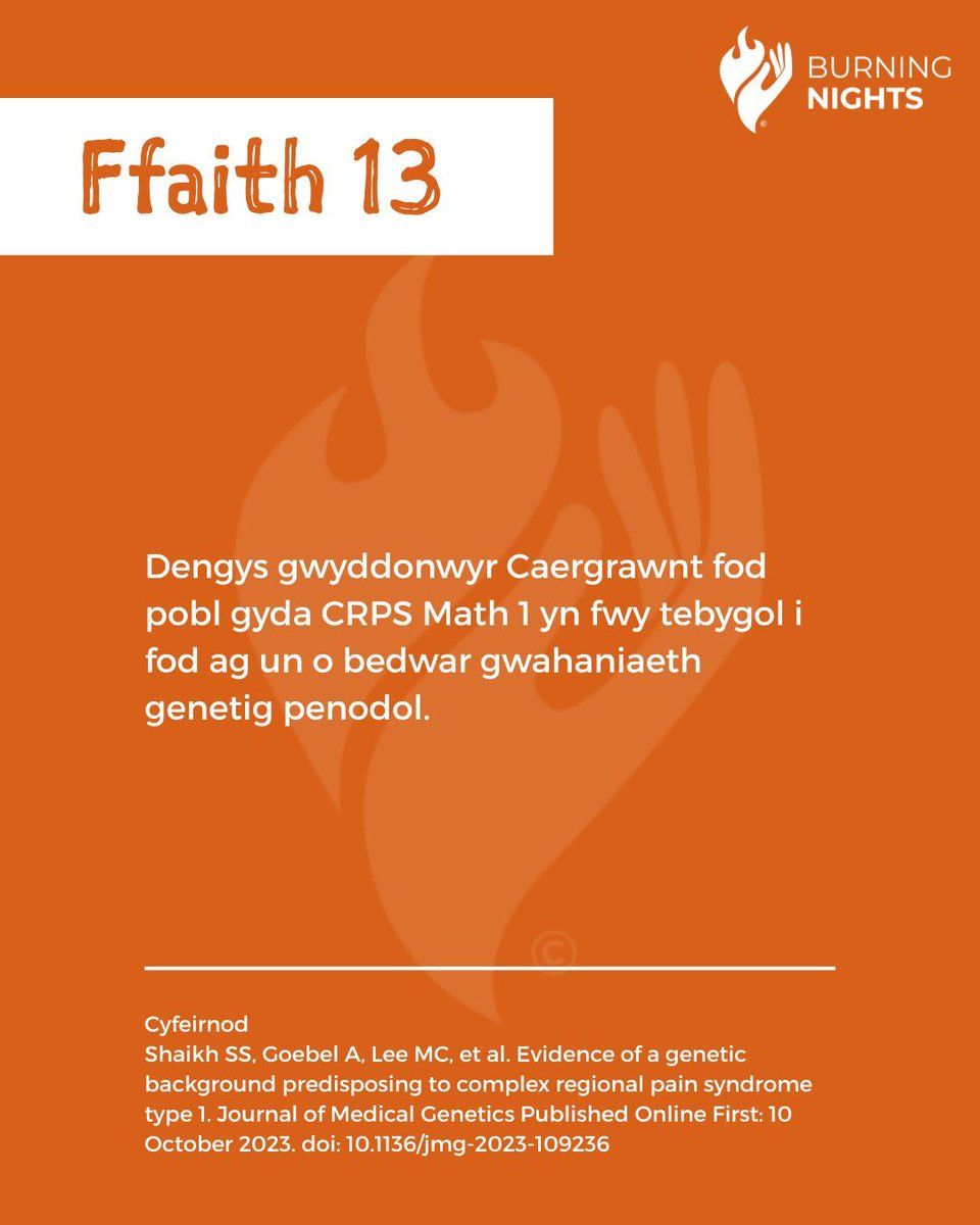 BNightsCRPS's tweet photo. Fact 13
Cambridge scientists show that people with CRPS Type I are more likely to have one of four specific genetic differences.
•
•
•
•
•
#BNightsCRPS #CRPS #CRPSFacts #crpsawarenessmonth #crpssupport #chronicpain #CRPSisReal #CTWO https://t.co/VuUFQJNEm2