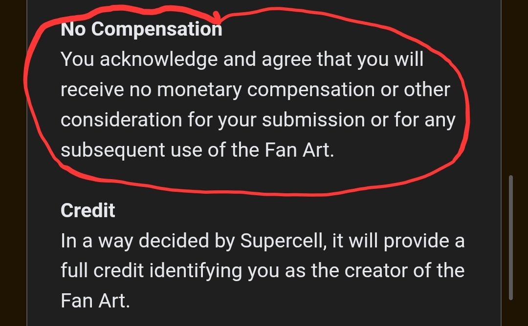 Supercell made $74 million last month, and their new “fan art” contest pays creators $0 while giving Supercell full commercial rights to the art.

How do you make THAT much money and still ask artists to work for free?