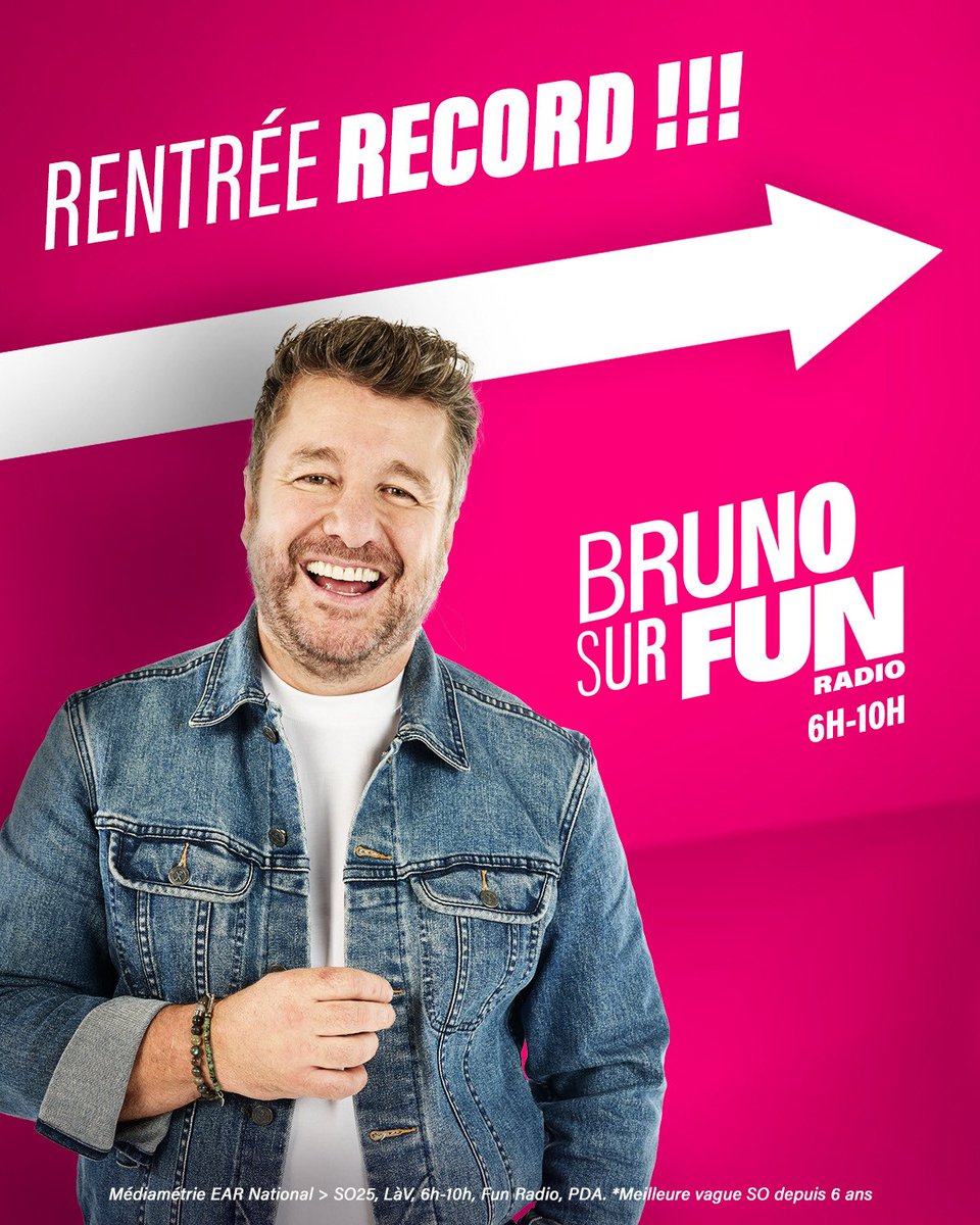 #AudiencesRadio Bruno Guillon et toute la famille Bruno sur Fun Radio au plus haut avec 65.000 nouveaux auditeurs et +13% de part d’audience sur la vague ↗️ 🏆 
Merci la famille 🤗 bravo les équipes 👍 
<a href="/BrunoGUILLONOff/">Bruno GUILLON 🐵</a>