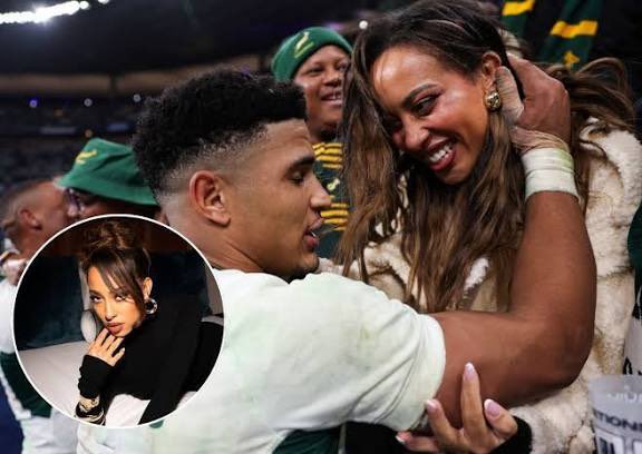 sanelenkosiii's tweet photo. The 23 year old Springbok Rugby player Sacha Feinberg Mngomezulu is head over heels & deeply in-love with his girlfriend Sarah Langa, who flew with him to Paris last week to support him during his match against France. 
The couple is about to celebrate their one year anniversary & Sacha is ready to take the relationship to the next level.