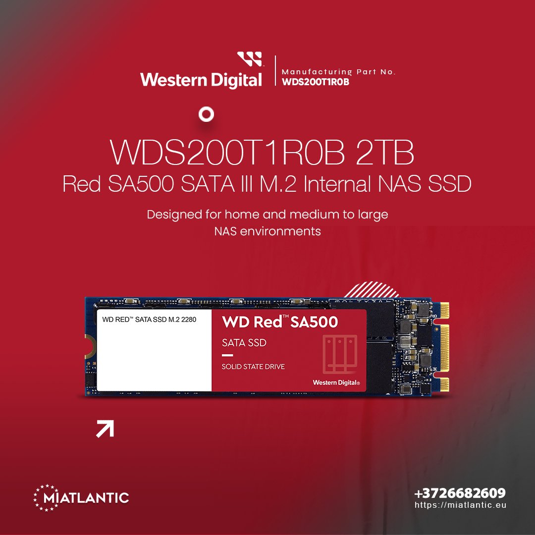 Available Now – WD Red SA500 2TB SSD (WDS200T1R0B)

 📦 Part Number: WDS200T1R0B

📞 Reach out to learn more or request a quote!

info@miatlantic.eu | +372 6682609

🔗 miatlantic.eu/en/wds200t1r0b

#MIATLANTIC #WesternDigital #WDS200T1R0B #2000GB #WDSSD #QualityYouCanTrust #instock