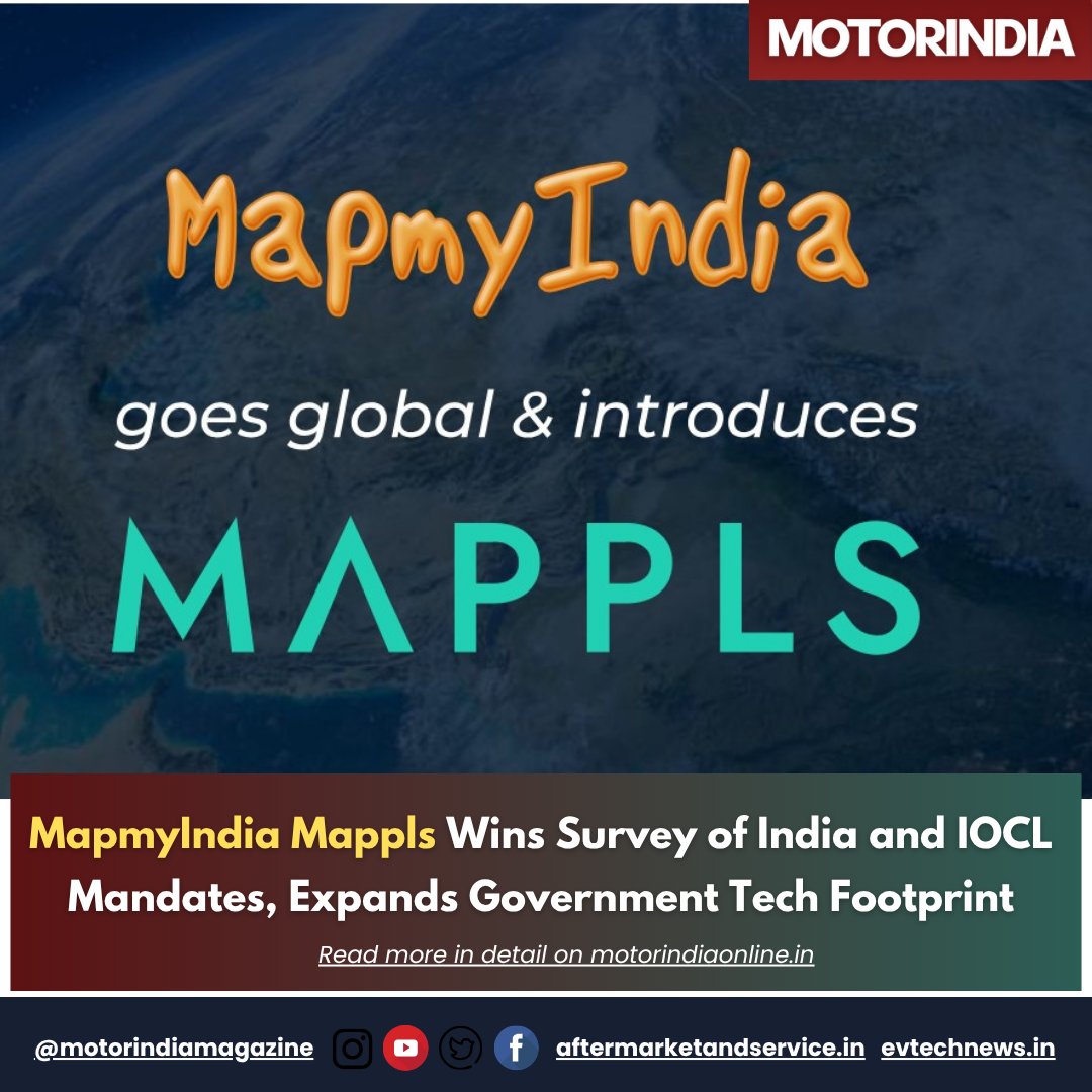 motorindiatweet's tweet image. MapmyIndia Mappls, India’s leading digital maps and deep-tech platform, secures key contracts with the Survey of India and IOCL — strengthening its role in government digital transformation.

𝐑𝐞𝐚𝐝 𝐌𝐨𝐫𝐞:  motorindiaonline.in/mapmyindia-map…

#MapmyIndia #IndianTech #Innovation