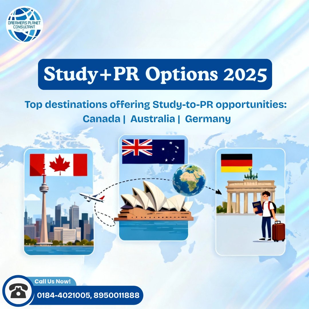 DreamersPlanet2's tweet image. Build your global future in 🇨🇦 Canada, 🇦🇺 Australia, or 🇩🇪 Germany — where education meets permanent residency opportunities! ✈️

📞 0184-4021005 | 8950011888
#StudyAbroad #StudyToPR #CanadaPR #AustraliaPR #GermanyStudyVisa #DreamersPlanet #VisaExperts #StudyVisa