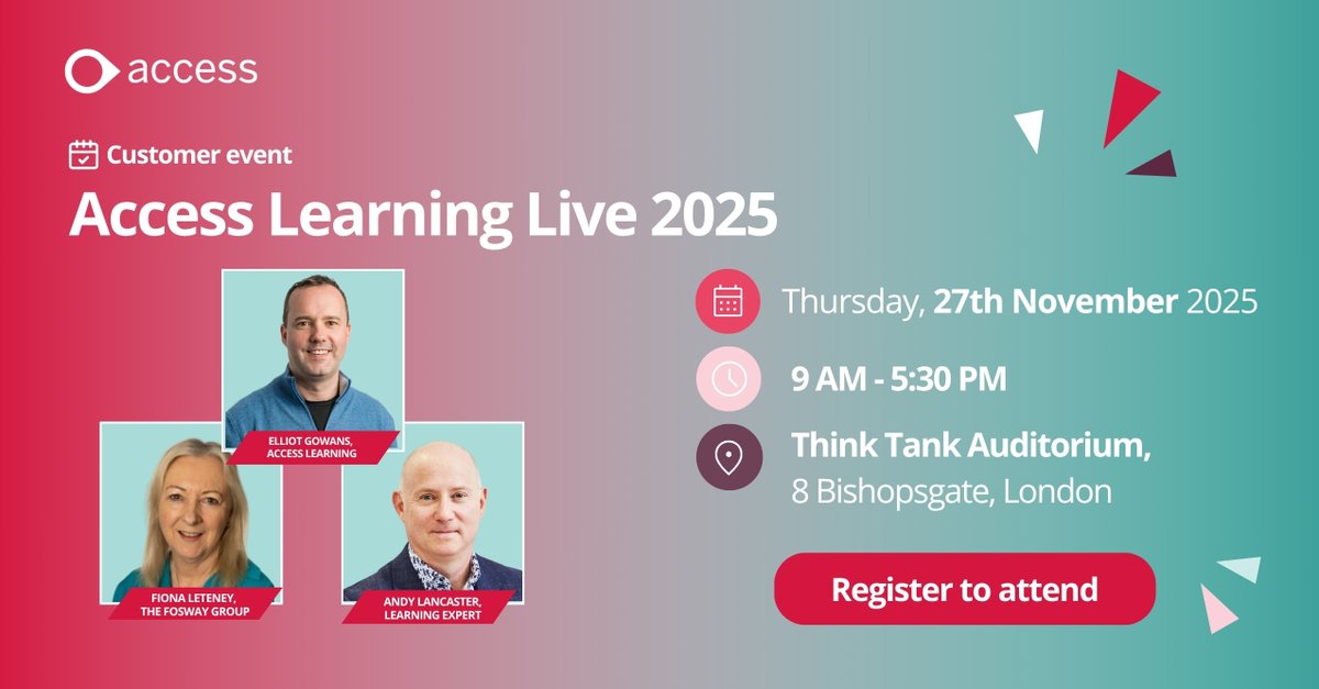 Access_LMS's tweet image. 🌟 Access Learning Live – Exclusive Customer Event 🌟

We’re bringing our customer community together for a full day of inspiration, innovation, and connection at Access Learning Live 2025!

📅 Thurs 27 Nov | London

Reserve your spot: ow.ly/FFxk50Xn4Yx

#AccessLearningLive