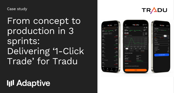 WeAreAdaptive's tweet image. From Concept to Production in 3 Sprints: Delivering ‘1-Click Trade’ for Tradu. ⏱️
In the world of #TradingTechnology, microseconds matter. @TraduOfficial needed 1-Click Trade to give their experienced and expert users an edge. Read the full story: eu1.hubs.ly/H0pBrB30