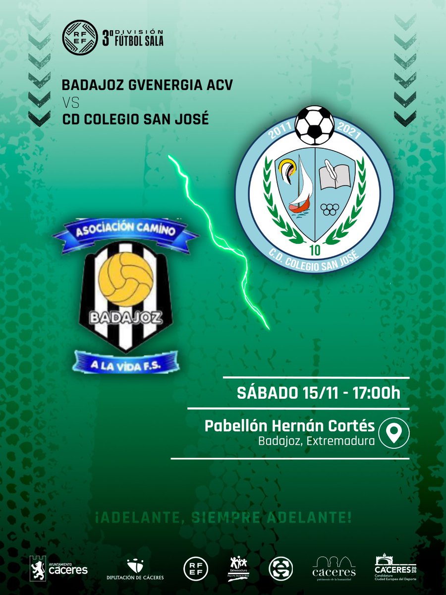 🔜🩵 AGENDA FIN DE SEMANA

✈️ 9ª Jornada
📅 Sábado 15/11; 17:00h 
🆚 ENCE Marín Futsal
🏟 Pabellón A Raña (Marín, Pontevedra)
————————————
✈️ 10ª Jornada
📅 Sábado 15/11; 17:00h 
🆚 Badajoz GVEnergia ACV
🏟 Pabellón Municipal Hernán Cortés

#123SanJosé🩵