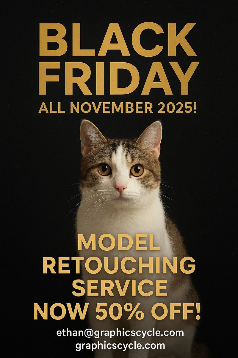 GcethanhuntHunt's tweet image. 🖤🔥 Black Friday All November 2025! 🔥🖤

Get Model Retouching Service – 50% OFF! ✨
Flawless, natural, and professional edits — for half the price! 💥
📩 ethan@graphicscycle.com
🌐 graphicscycle.com/photo-retouchi…

#BlackFriday #GraphicsCycle #ModelRetouching #PhotoEditing #50OFF