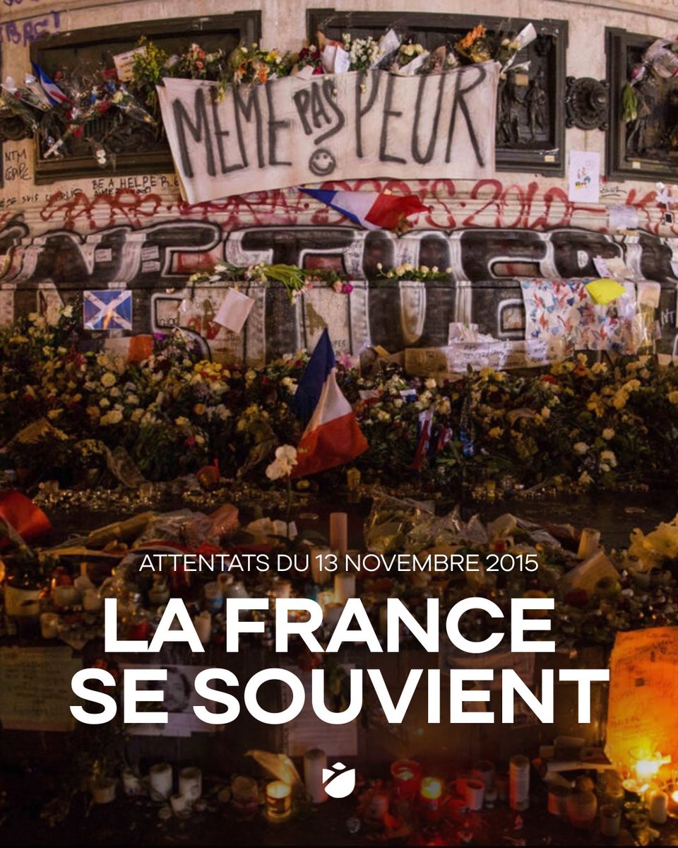 ⚫️ La France se souvient. 

Le #13novembre 2015, Paris et Saint-Denis étaient les cibles d’attaques terroristes.

Dix ans après, nous n’oublions pas et pensons aux victimes, à leurs proches, et aux survivants.

Notre combat contre l’obscurantisme continue. La vie continue.