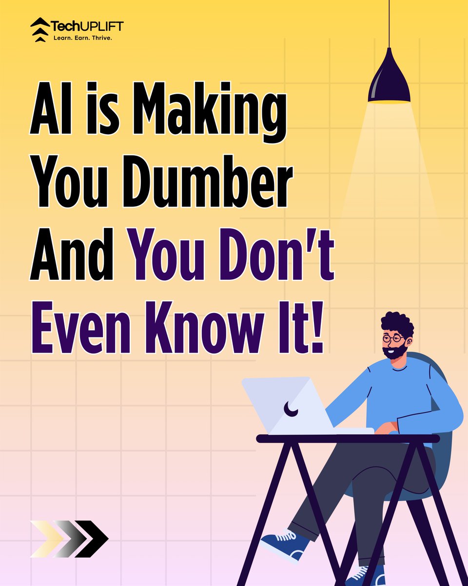 TechUplift_1's tweet image. AI might be making you dumber, you just don’t know it yet.

AI gives answers instantly but skips the struggle that builds real competence.

Are you learning, or just performing?

Explore: bluecedarfoundation.org/our-solutions/…

#AI #LifelongLearning #ProductiveStruggle #TechUplift