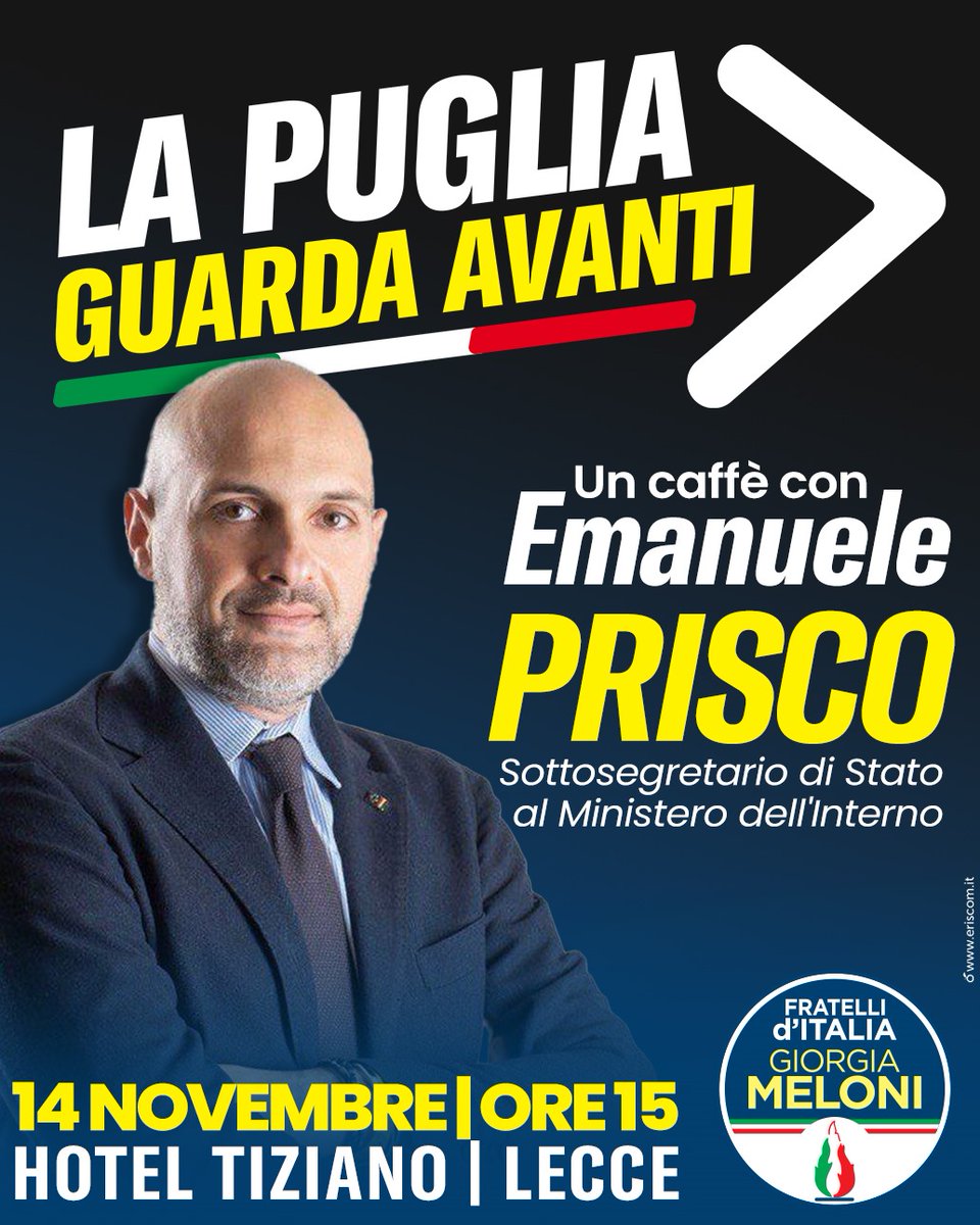 📍Un caffè con Emanuele Prisco

➡️Venerdì 14 novembre alle 15 - Hotel Tiziano