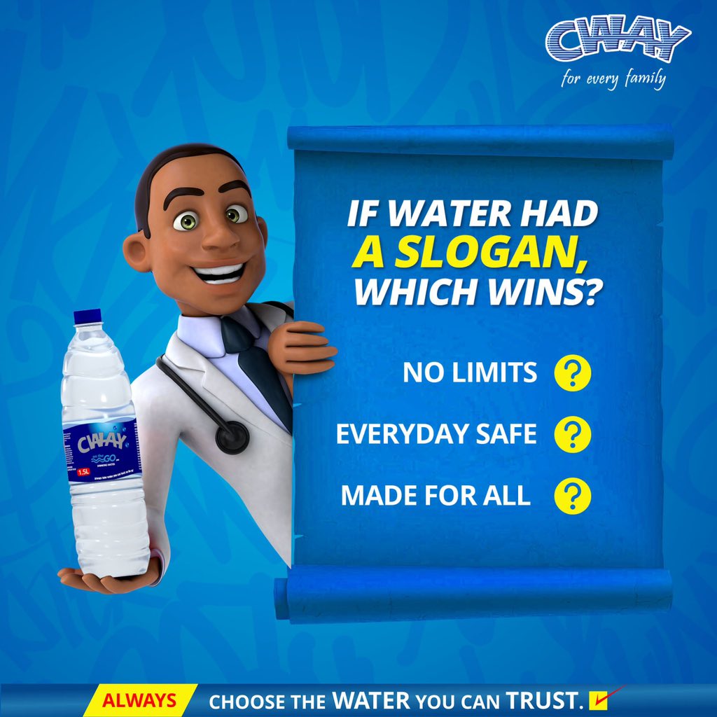 All the reasons we love water in three lines: No Limits • Everyday Safe • Made for All
Which one would you crown as the ultimate slogan? 💙👇

#CWAYOTG #Waterslogan #Stayhydrated