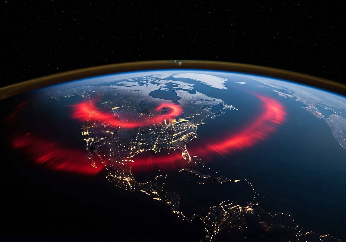 TheBharatPost_'s tweet image. 🚨 Northern Lights Stun America!

Auroras seen as far south as Florida one of the strongest solar storms in years lights up the night sky! 

Astronauts aboard the ISS captured a breathtaking red aurora glowing over North America a rare cosmic spectacle.

#Space #NASA