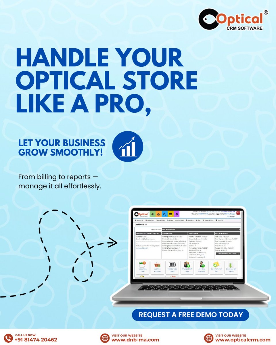 CrmOptical's tweet image. One software. Multiple solutions. Unlimited growth! 🖥️

🎉 Get A FREE Demo Today!

📲 Call/WhatsApp: +91 8147420462
🌐 Visit: opticalcrm.com

#dnbmmultiappsllp #opticalcrm #opticalshopsoftware #inventorymanagementsoftware #billingsoftwre #whatsapp #opticalstoremanagement