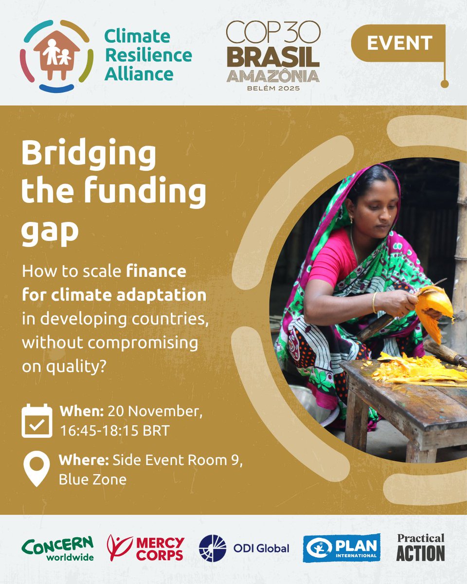 ZCRAlliance's tweet image. @Cop30noBrasil must put adaptation finance as an urgent priority. 

Hosted by @Concern, @mercycorps, @PlanGlobal and @PracticalAction, this event will evaluate progress made and explore how to deliver on adaptation. 

More here: zcralliance.org/events/cop30-s…
