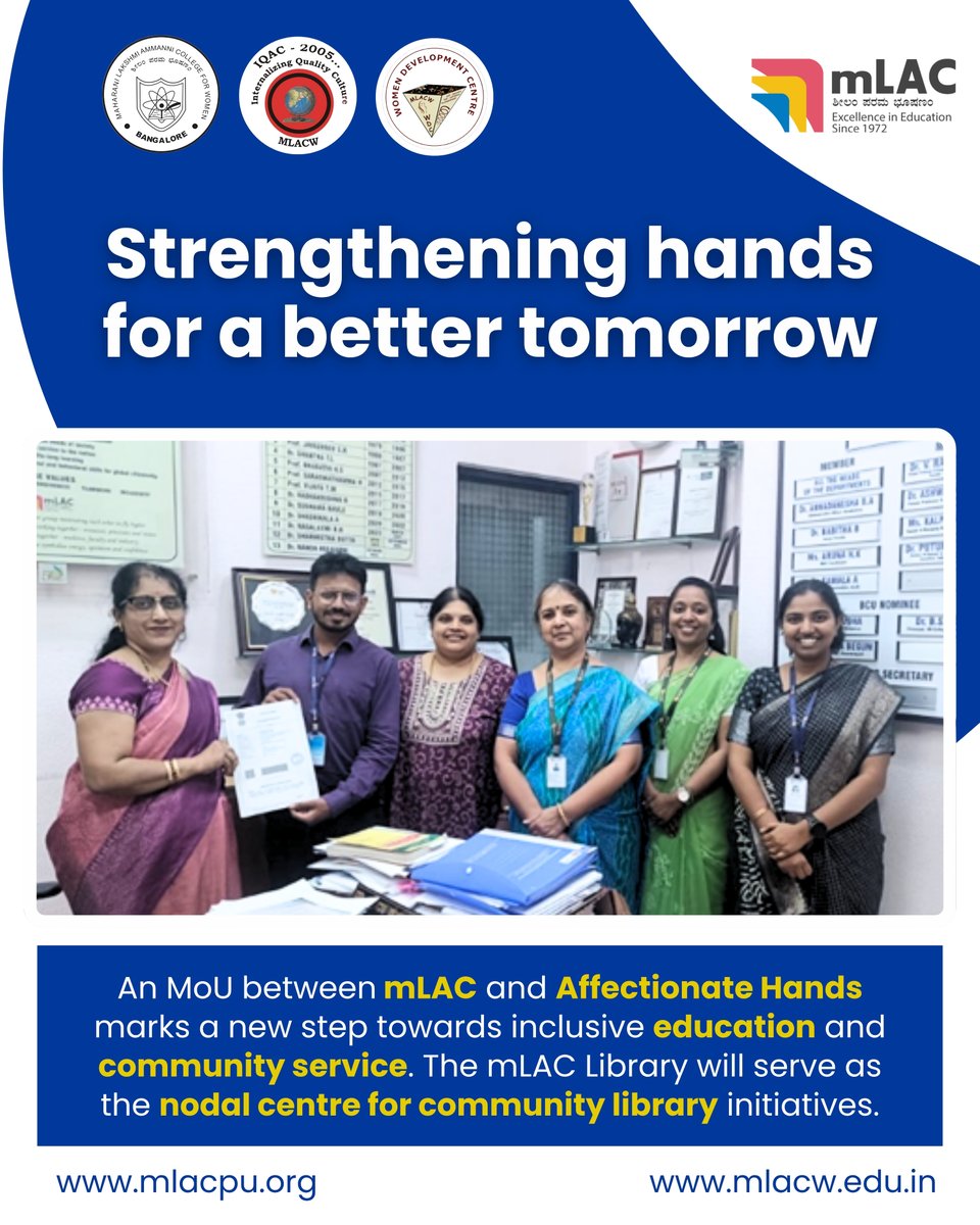 mLAC1972's tweet image. A step towards empowering communities through education and service. 💫
mLAC joins hands with Affectionate Hands to build a more inclusive and informed tomorrow. 📚✨

#mLAC #CommunityService #EducationForAll #InclusiveGrowth #MoU #Empowerment #LibraryInitiative