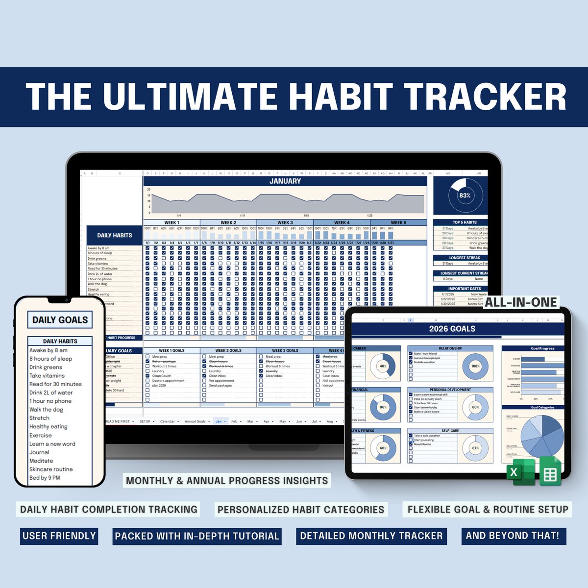 exceldictionary's tweet image. 🚨 THEY&apos;RE BACK!!! 🚨
Our 2026 TRACKERS ARE OFFICIALLY LIVE 🔥

✅ Habit Tracker – dynamic year (reuse FOREVER!)
💸 Budget Tracker – NEW net worth tab
🏃‍♀️ Fitness Tracker – NEW
💳 Debt Tracker – NEW

Bundles too! 📊
👉 excel-dictionary.com/collections/te…

#excel #productivity
