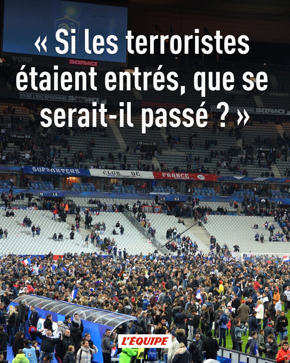 lequipe's tweet photo. Il y a dix ans, le 13 novembre 2015, des attentats meurtriers frappaient Paris et sa banlieue. L'un d'eux visait le Stade de France, le soir du match amical France-Allemagne. Retour sur ces heures d'effroi et les jours qui ont suivi. https://t.co/1i7WYtk1tU https://t.co/HlmMCQM5Z1
