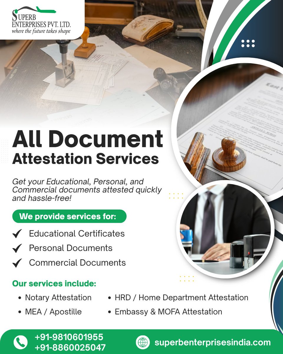 seplgroup's tweet image. From education to employment and international travel, we streamline your entire attestation journey with speed, accuracy, and expert support.

Call us: +91-11-41855999 | 🌐 superbattestation.com&quot;

#superbenterprises #legaldocuments #apostilleservices #GlobalVerification