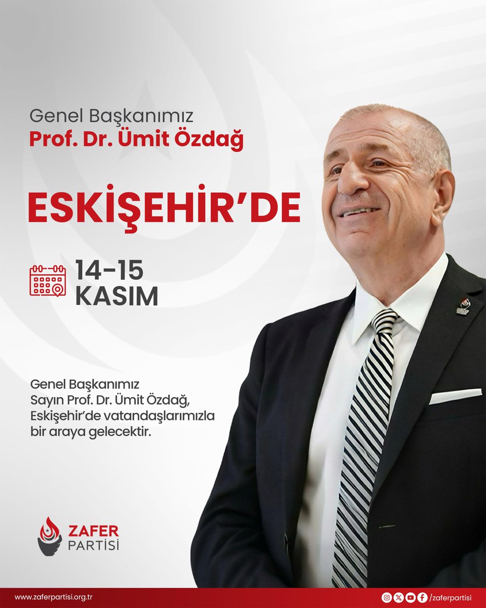 Genel Başkanımız Sayın Prof. Dr. Ümit Özdağ, 14-15 Kasım tarihlerinde Eskişehir’de vatandaşlarımızla bir araya gelecektir.

Tüm halkımız davetlidir.

#ParolamızZafer