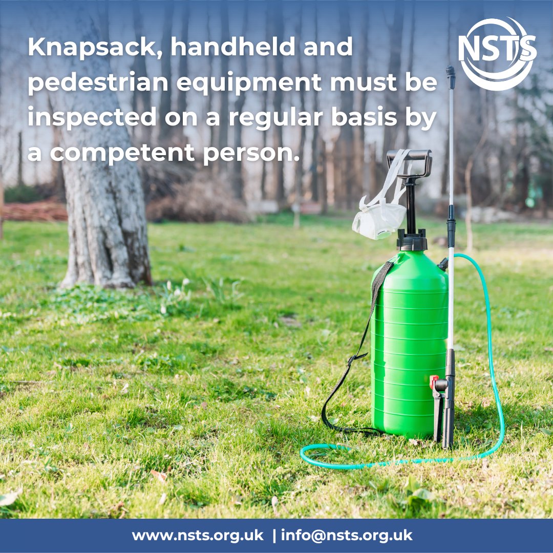 Not all sprayer equipment needs a full #NSTS test certificate - but that doesn't mean you're off the hook. Knapsack, handheld or pedestrian spraying equipment must be inspected regularly, faults fixed and records kept. 

For more info visit our website nsts.org.uk