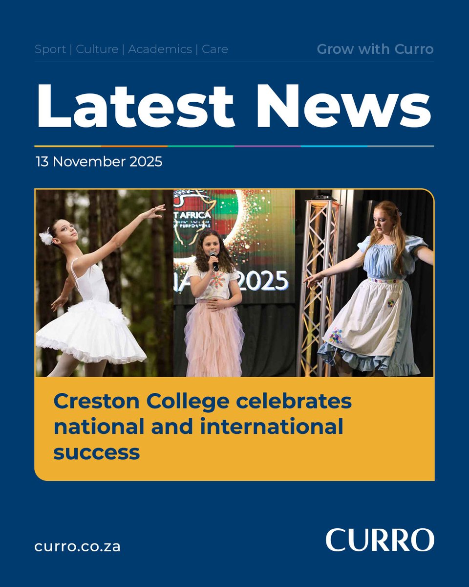 Creston College celebrates national and international success in arts and sport...from Talent Africa medals to hockey tours in the Netherlands. A season of excellence worth reading.
👉 ow.ly/zHB450XqWHg

#Curro #QualityEducation